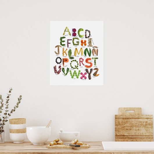 Spanisches Alphabet Obst und Gemüse Mexiko Poster (Küche)