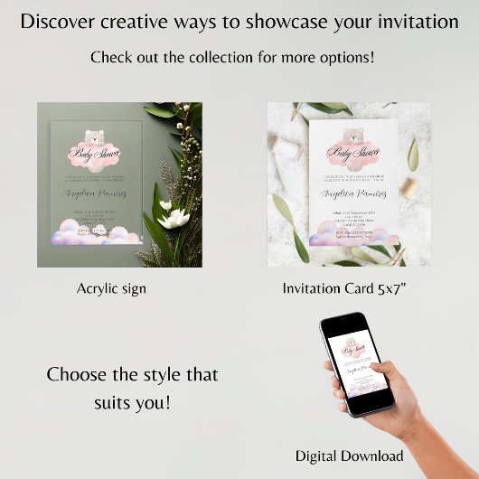 Spanisches Baby Showbären Thema Cloud Geschenkregi Acryleinladungen