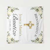 Spanisches Baby-Taufe Floral Gold Cross Willkommen Wandteppich (Vorderseite (Horizontal))