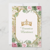 Spanisches Blatt Rosa & Gold 15 Años Princess Gebu Einladung (Rückseite)