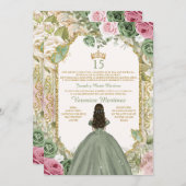 Spanisches Blatt Rosa & Gold 15 Años Princess Gebu Einladung (Vorne/Hinten)