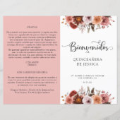 Spanisches Blush Burgundy Floral Quinceanera Progr (Vorderseite)