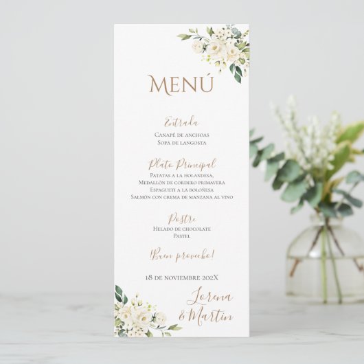 Spanisches Boho Wedding Menu Menükarte (Stehend Vorderseite)