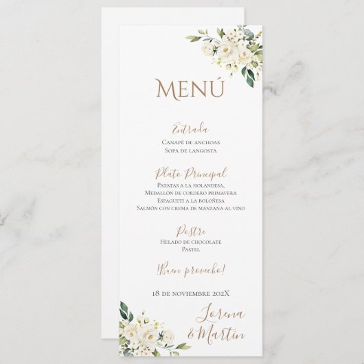 Spanisches Boho Wedding Menu Menükarte (Vorne/Hinten)