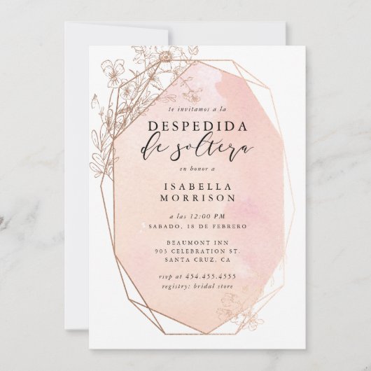 Spanisches Brautparty Blush Gold Geometric Einladung (Vorderseite)