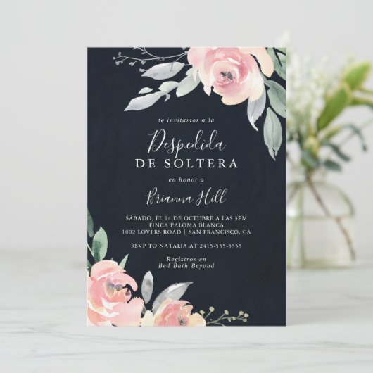 Spanisches Brautparty in elegantem, rosafarbenem R Einladung (Stehend Vorderseite)