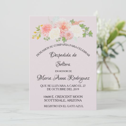 Spanisches Brautparty Rosa Elfenbeinblume Einladung (Stehend Vorderseite)