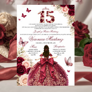 Spanisches Burgunderrotes Blumenprinzessinnenkleid Einladung