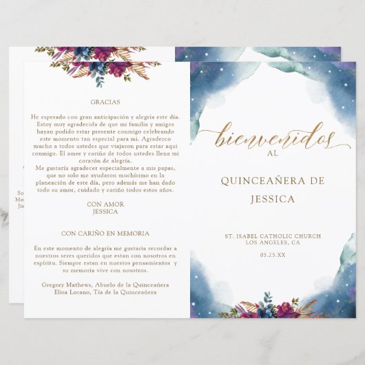 Spanisches Celestial Starry Quinceañera Fold Progr (Vorne/Hinten)