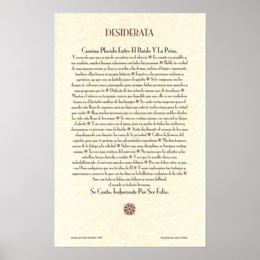 Spanisches DESIDERATA-Poster=Max Ehrmann=Pergament Poster (Vorne)