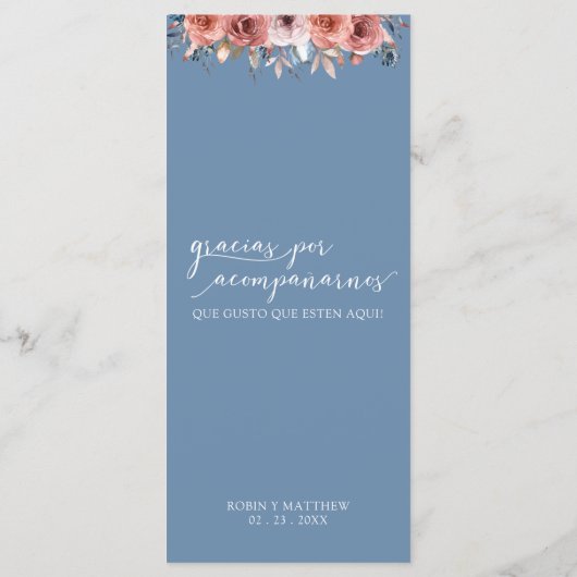 Spanisches, duftendes blaues, blühendes Blumenmenü Menükarte (Rückseite)