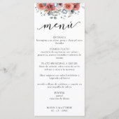 Spanisches, duftendes blaues, blühendes Blumenmenü Menükarte (Vorderseite)