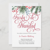 Spanisches Elegantes Pine Red Script Weihnachts-Pa Einladung (Vorderseite)