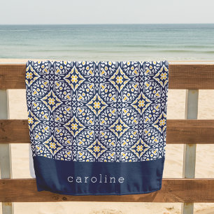 Spanisches Fliesenmuster für Navy und Yellow PER Strandtuch