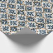 Spanisches Fliesenmuster Gold Blau Klee Geschenkpapier (Ecke)