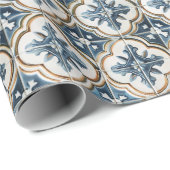 Spanisches Fliesenmuster Gold Blau Klee Geschenkpapier (Rolleneckpunkt)