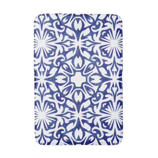 Spanisches Fliesenmuster in Blau und Weiß Badematte (Vorderseite Vertikal)