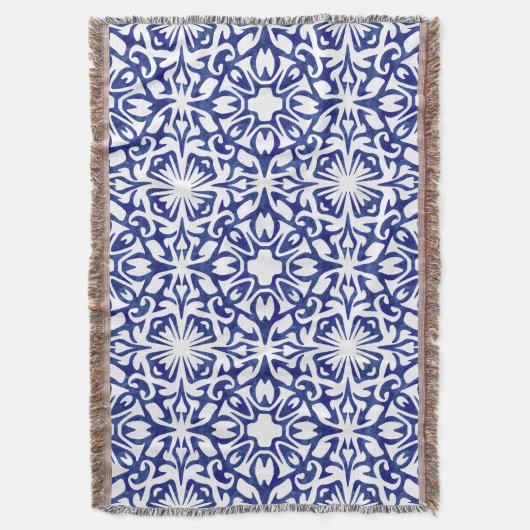 Spanisches Fliesenmuster in Blau und Weiß Decke (Vorderseite Vertikal)