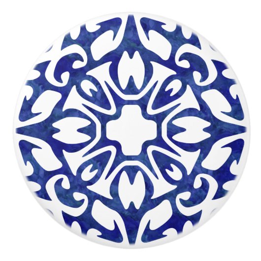 Spanisches Fliesenmuster in Blau und Weiß Keramikknauf (Vorderseite)