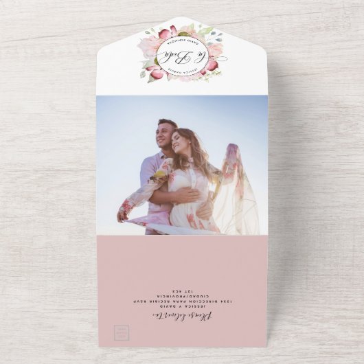 Spanisches Foto Blush Burgund Hochzeitsriss von UA All In One Einladung (Außenbereich)