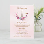 Spanisches Foto Rosa Garland Eiffelturm Einladung (Stehend Vorderseite)