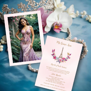 Spanisches Foto Rosa Garland Eiffelturm Einladung