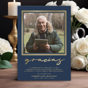 Spanisches Foto zur Beerdigung von Navy- und Goldk Dankeskarte