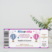 Spanisches Geschlecht offenbart Ticket Style Einladung (Stehend Vorderseite)