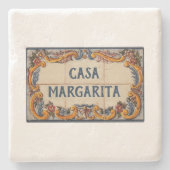 Spanisches Hauszeichen (Text anpassbar) Steinuntersetzer (Vorderseite)