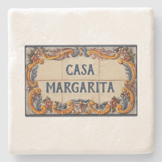 Spanisches Hauszeichen (Text anpassbar) Steinuntersetzer (Vorderseite)