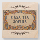 Spanisches Hauszeichen (Text anpassbar) Steinuntersetzer (Vorderseite)