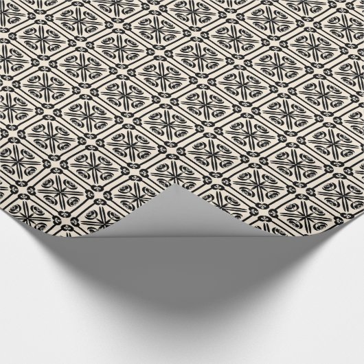 Spanisches Jugendstil-Fliesenmuster Schwarz und Cr Geschenkpapier (Ecke)