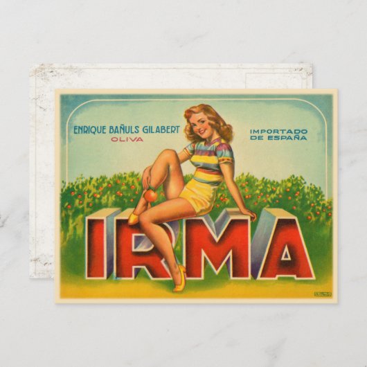 Spanisches Kartonetikett mit Olivenmarken Postkarte (Vorne/Hinten)