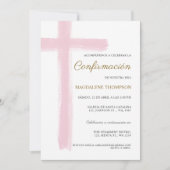 Spanisches Mädchen Rosa Konfirmation Confirmacion Einladung (Vorderseite)