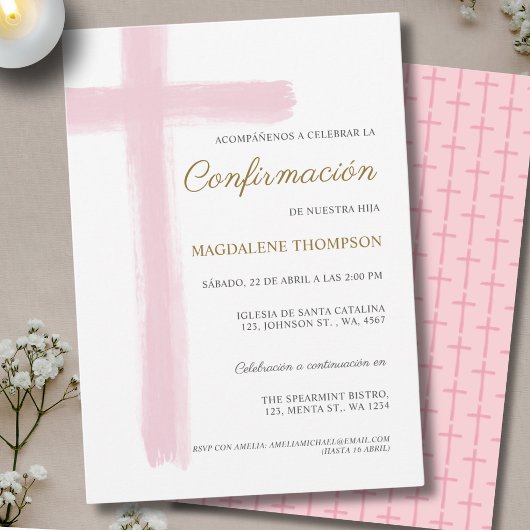 Spanisches Mädchen Rosa Konfirmation Confirmacion Einladung