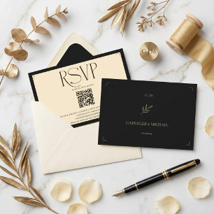 Spanisches Monogramm Creme und schwarze Hochzeits- RSVP Karte