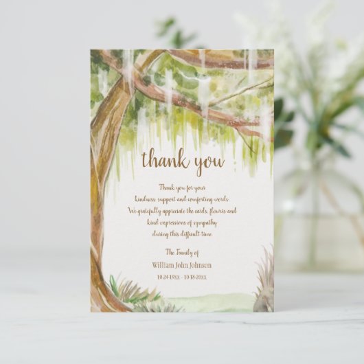 Spanisches Moss Beileid Dankeschön Karte (Stehend Vorderseite)