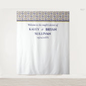 Spanisches Navy Yellow Tile Dusche Foto Background Wandteppich (Vorderseite)