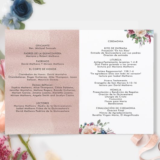 Spanisches Pastel-Floral-Quinceañera-Programm