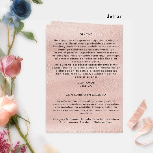 Spanisches Pastel-Floral-Quinceañera-Programm