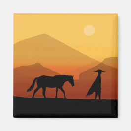 Spanisches Pferd und Man Sunset Magnet