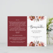Spanisches Programm Burgund Blush Quinceanera (Stehend Vorderseite)