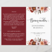 Spanisches Programm Burgund Blush Quinceanera (Vorderseite)