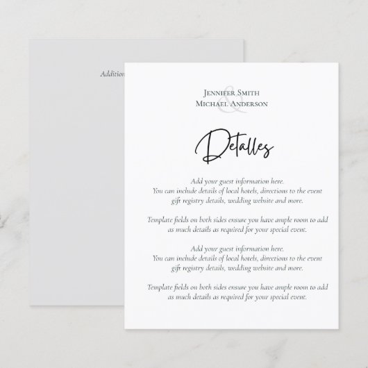 Spanisches Skript Hochzeit Detalles Template Umsch (Vorne/Hinten)