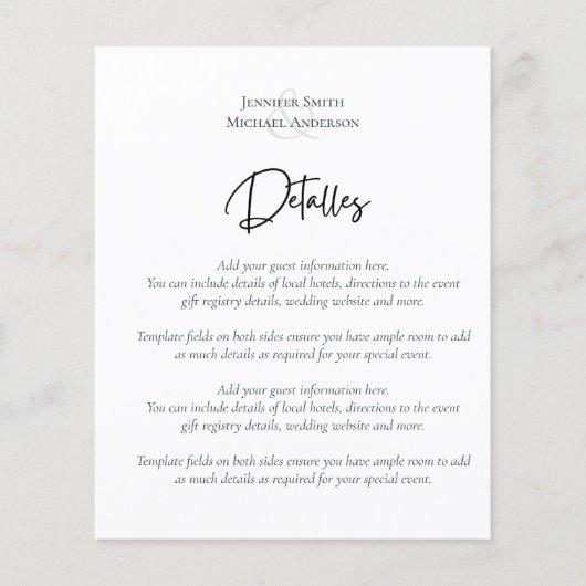 Spanisches Skript Hochzeit Detalles Template Umsch (Vorderseite)