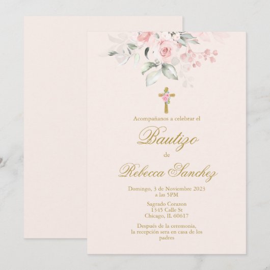 Spanisches Taufmädchen Einladung (Vorne/Hinten)