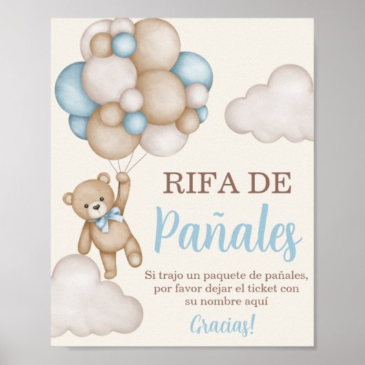 Spanisches Teddy Bear Diaper Raffel-Zeichen Poster (Vorne)