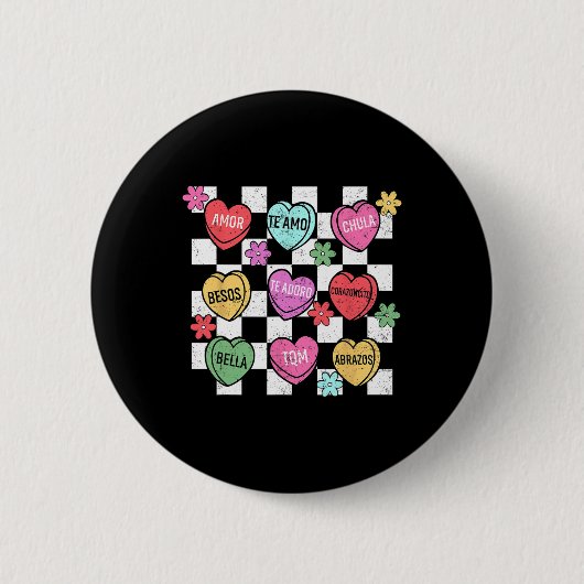 Spanisches Valentinsgesprächs-Herz Feliz San Val Button (Vorderseite)
