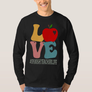 Spanischlehrer Liebe Apfel Groovy Retro Süß Rückse T-Shirt