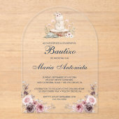 Spanish Bautizo De Niña Floral Bunny Baby Acryleinladungen (Vorderseite)